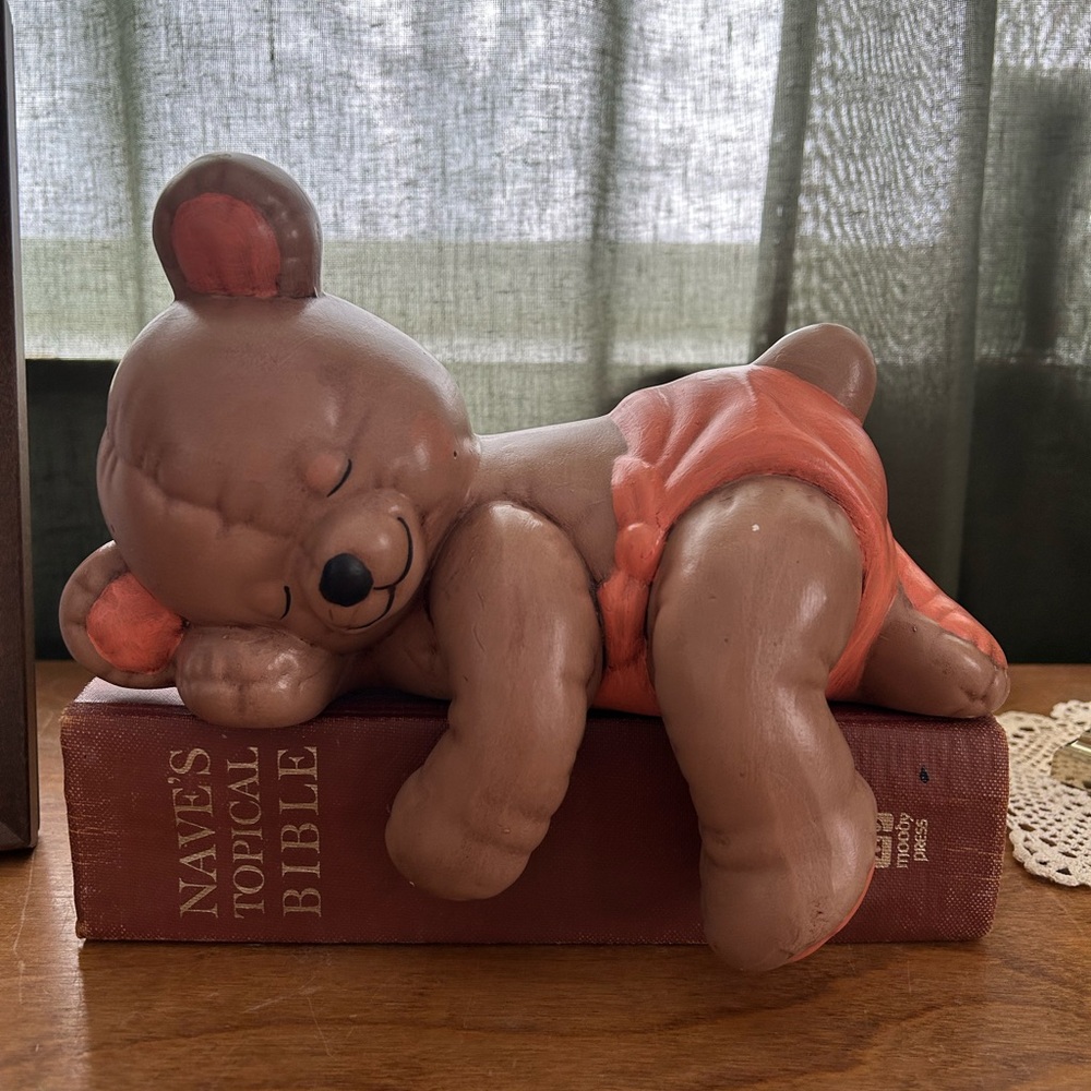 Adorable Brown and Orange Bear Figurine